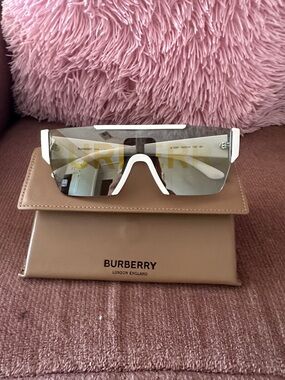 Burberry White Shield Sunglasses with Mirrored Lenses